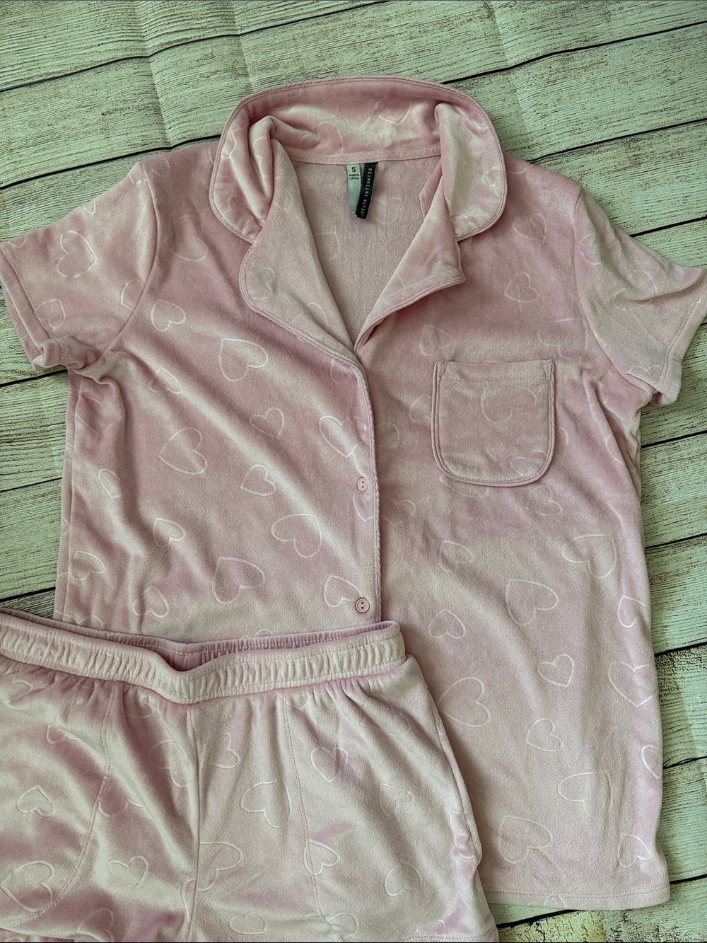 Jaclyn Intimates Pink Heart Velour Pjs - Picture 4 of 4